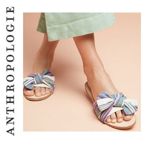 Anthropologie Shoes - Anthropologie Blue Striped Sandals Knitted Knotted